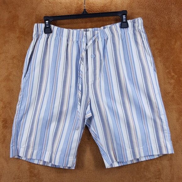HANRO Shorts Mens Medium Blue Stripe Pull On Drawstring Lightweight DAY & NIGHT - Picture 1 of 9